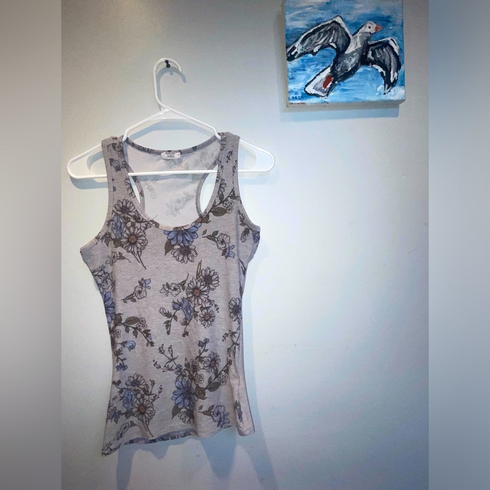 Ardene basic floral design grey tank top women's size L